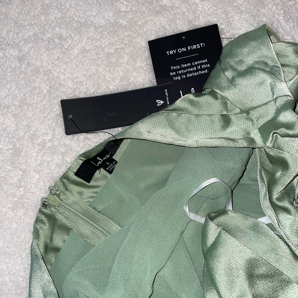 Lulus Days Like Today Sage Green Satin Asymmetrical Tie-Back Midi Dress - Picture 7 of 9